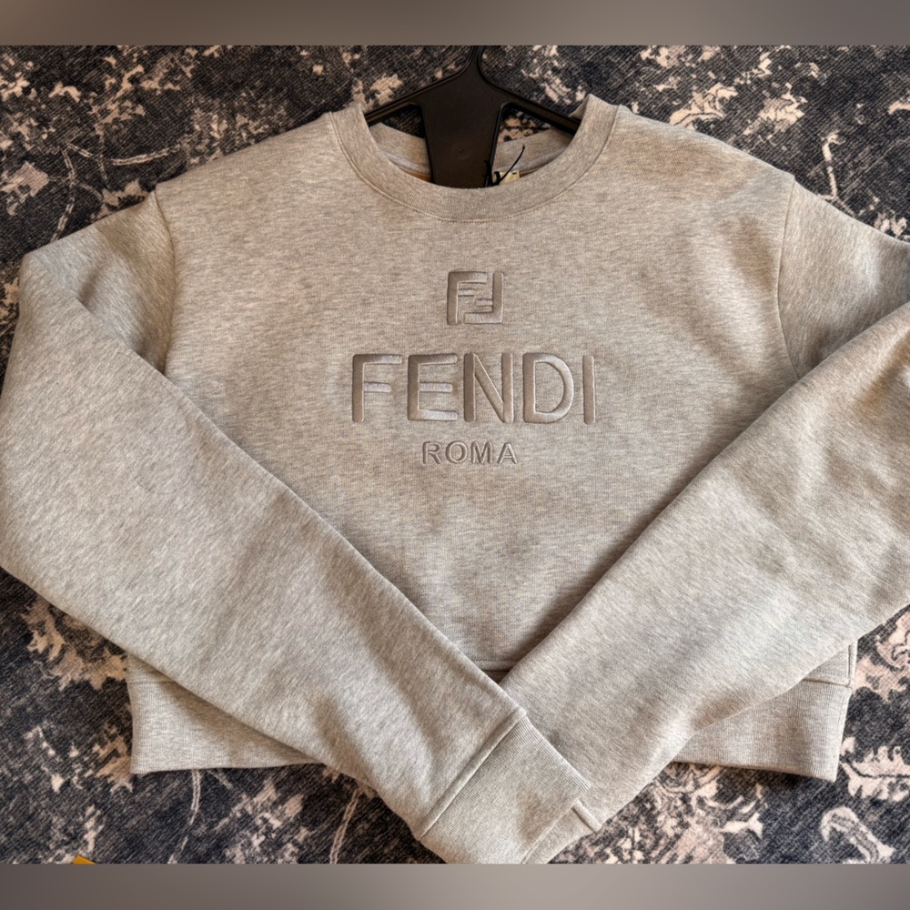 New! Authentic Fendi Cropped Gray Sweatshirt Small